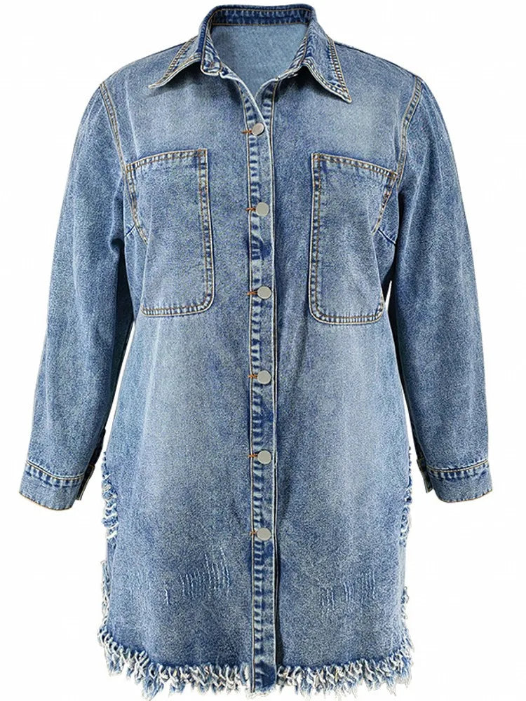 FZ Women's Plus Size Loose Street Style Midi Denim Dress