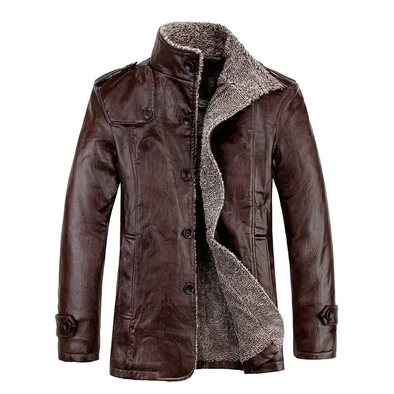 FZ Men's Fleece Motorcycle Velvet PU Leather Jacket