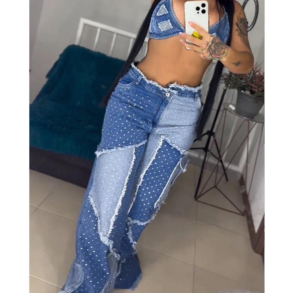 FZ Women's High Waist Wide Straight Leg Vintage Denim Pants