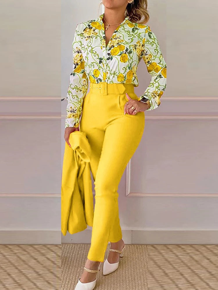 FZ Women's Slim Fit Chic Print Two Piece Pencil Pants Suit DSers