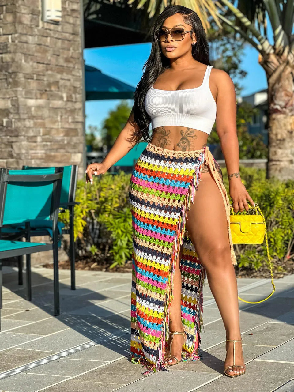 FZ Women's Knitted Hand Crochet Sexy Side High Split Swimsuit Cover Up - FZwear