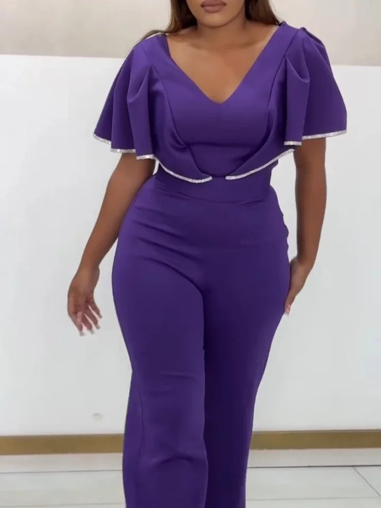 FZ Women's Beaded Short Sleeves Stylish and Sexy Design Jumpsuit