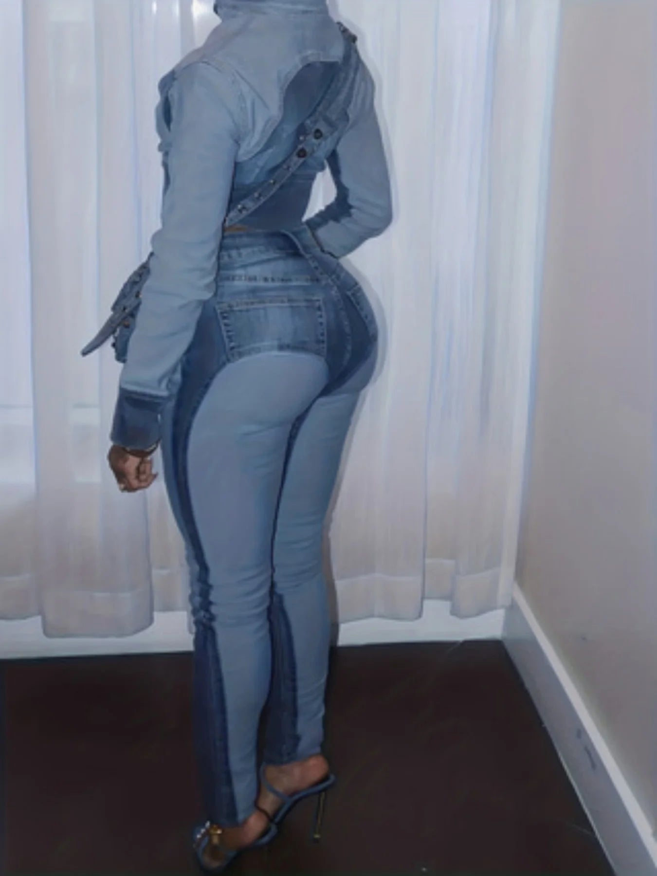 FZ Women's High-Elasticity With A Faux Collar Slim-Fit Denim Suit