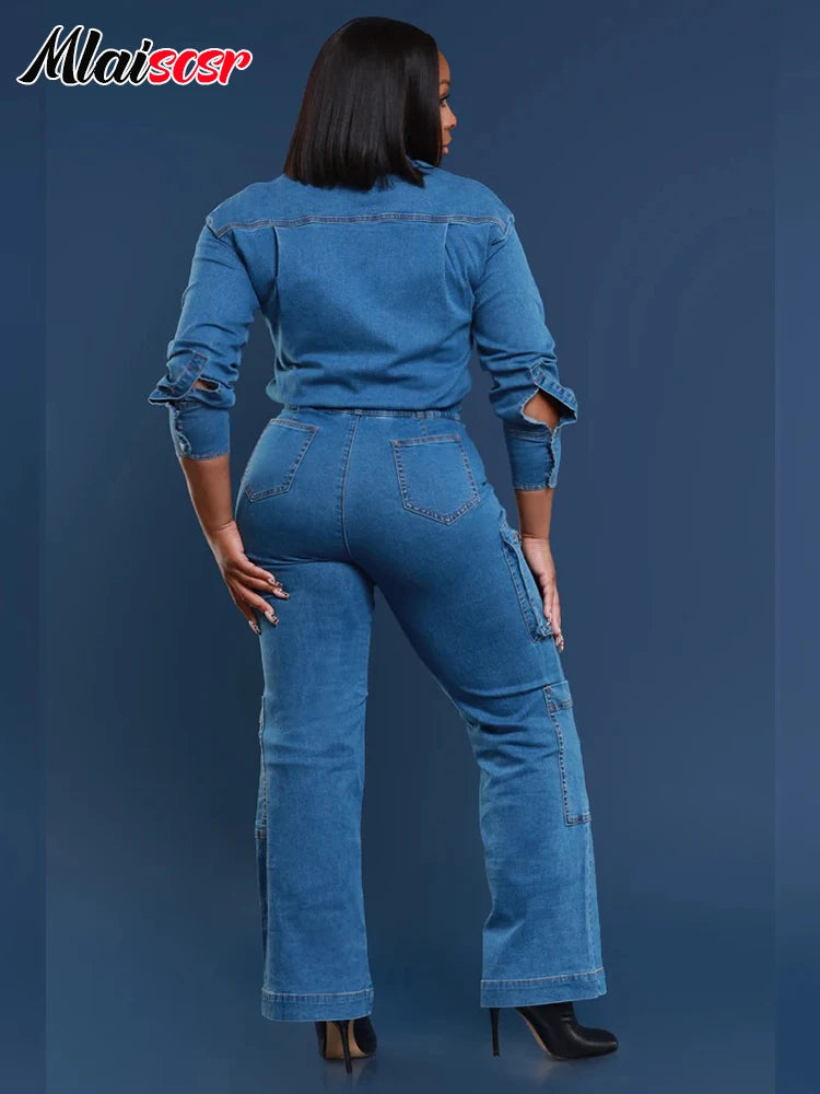 FZ Women's Vintage Wash Streetwear Denim Jumpsuit