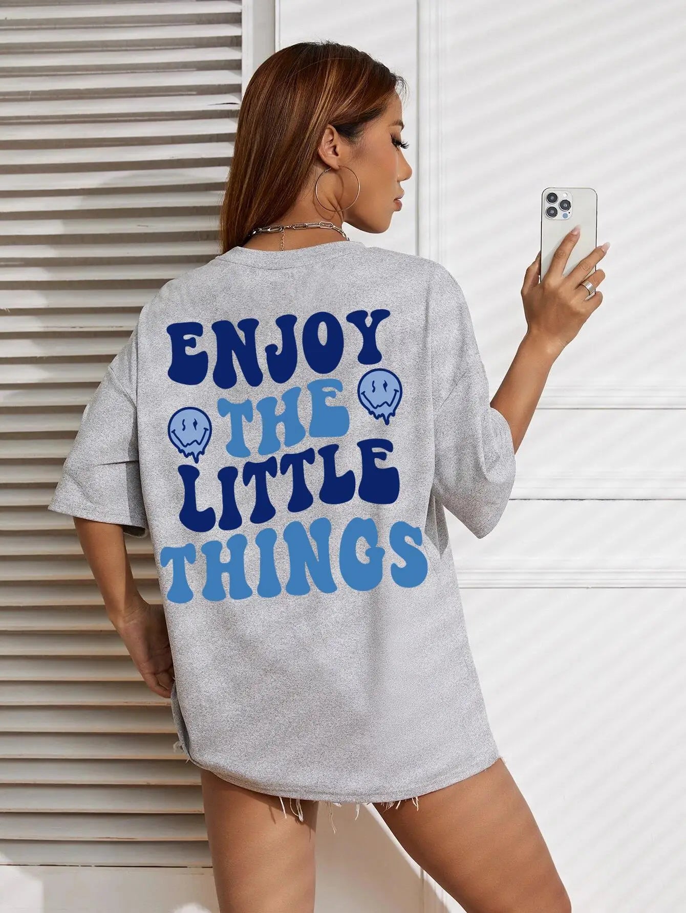 FZ Women's Enjoy The Little Things Letter Printed Loose Oversized Tee - FZwear