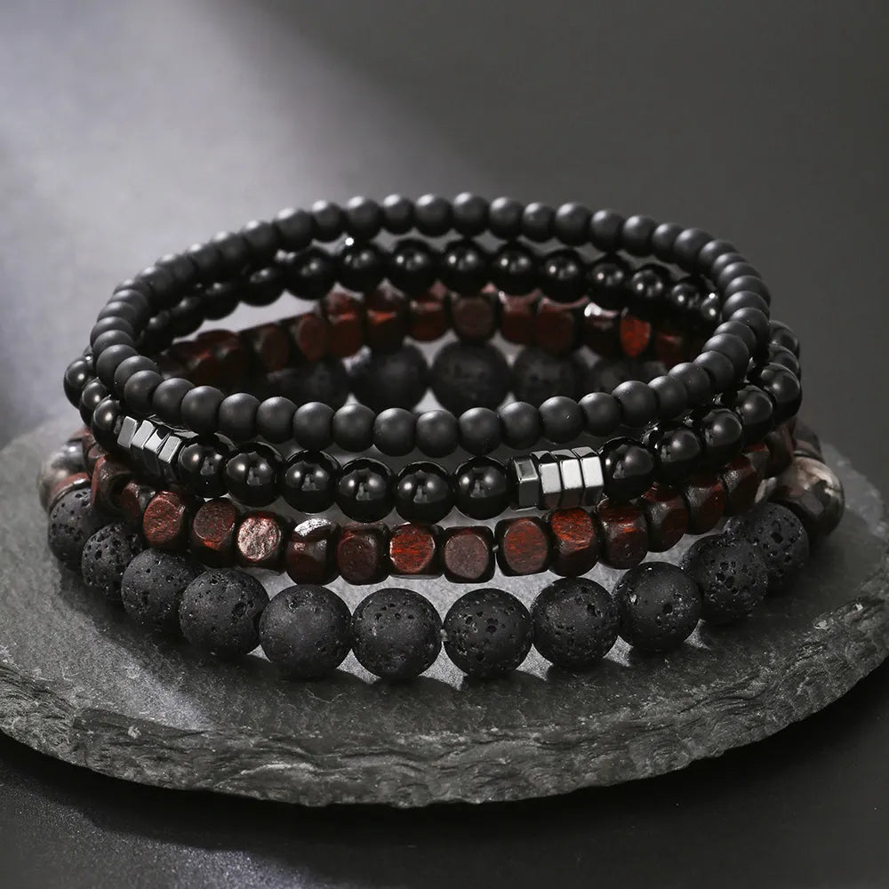 FZ Volcanic Stone Net Red Wind Elastic Bracelet Set - FZwear