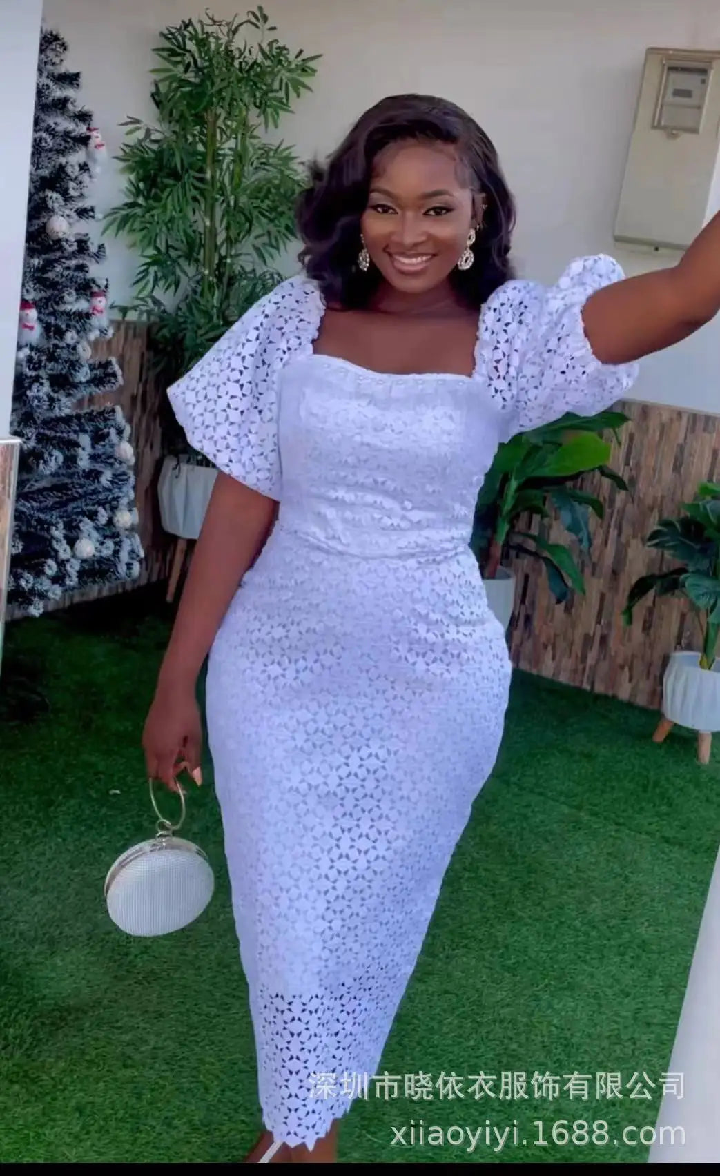 FZ Women's temperament slim fitting wrap chest high waist lace dress