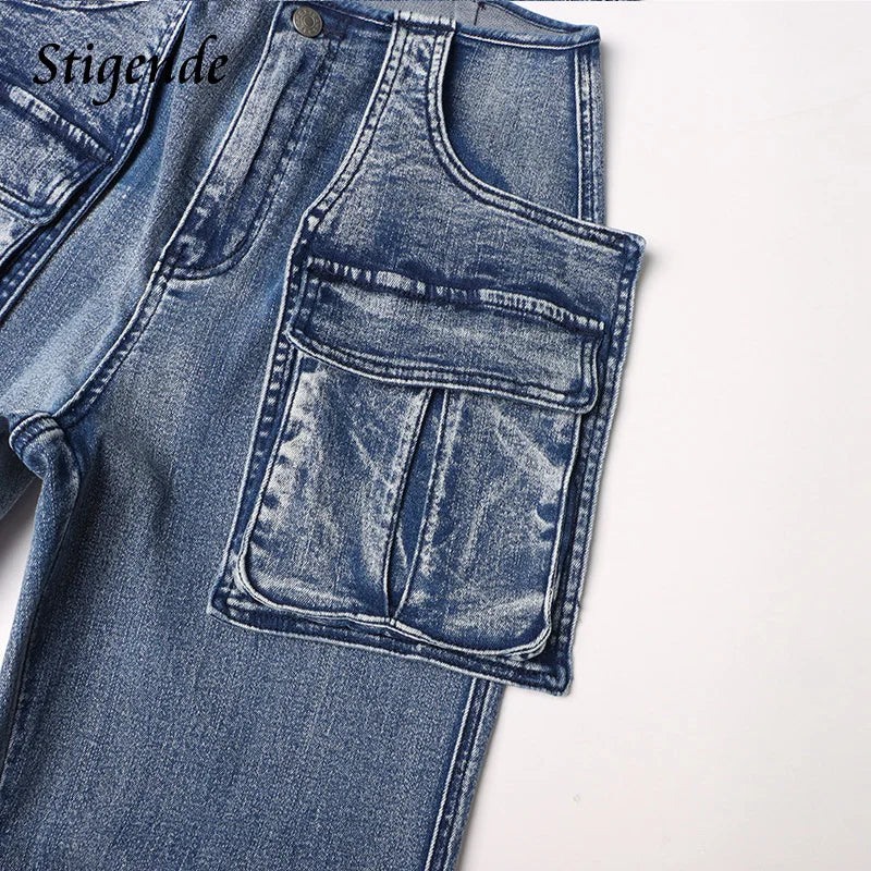 FZ Women's Wide Leg Multiple Pockets Split Leg Denim Pants - FZwear