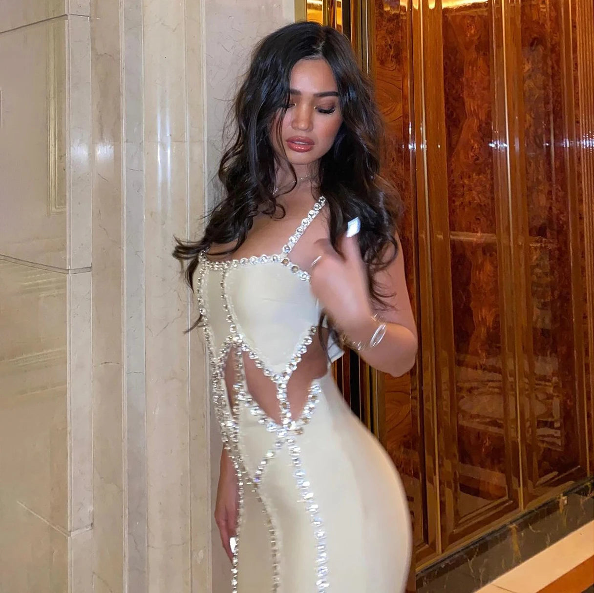 FZ Women's Sleeveless Big Crystal Evening Dress - FZwear