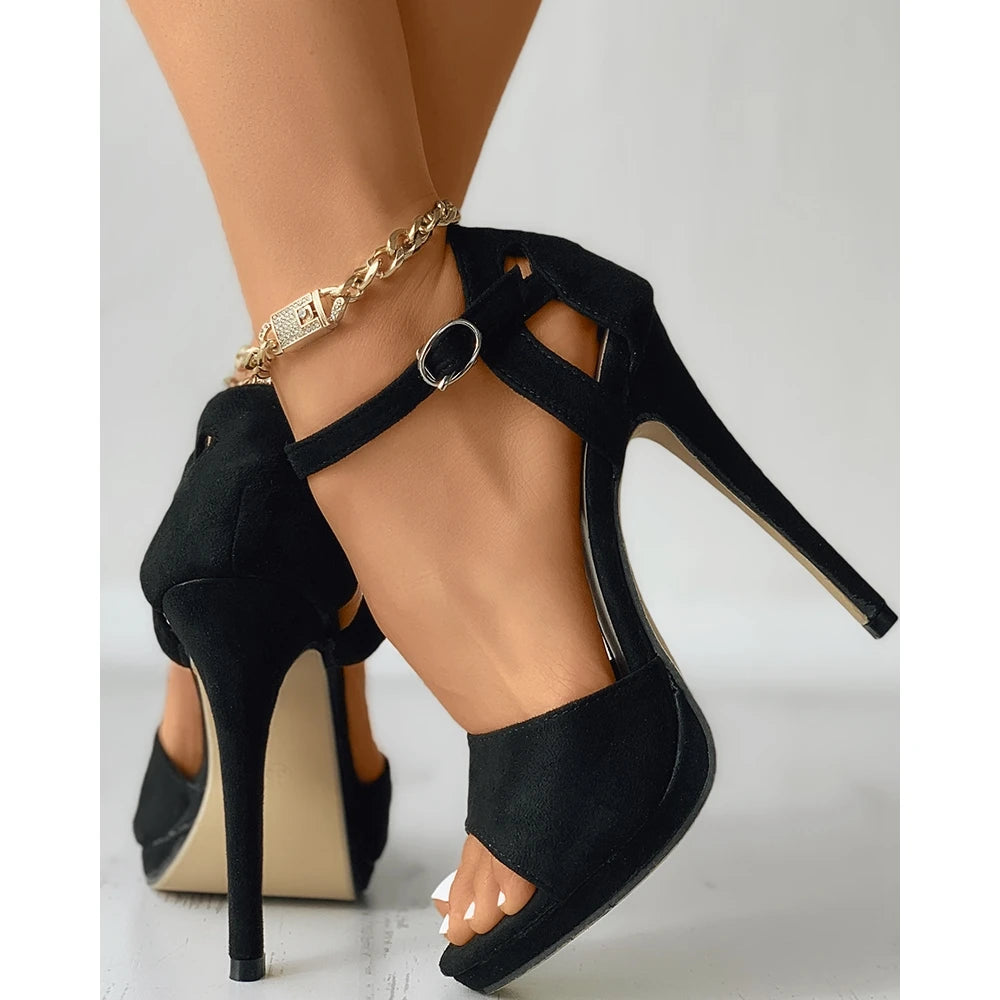 FZ Women's Suede Buckled Cutout Stiletto Heels Sandals Shoes