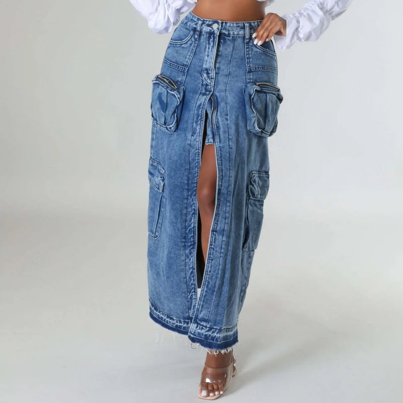 FZ Women's Vintage Loose Chic Elegant High Waist Denim Skirt - FZwear