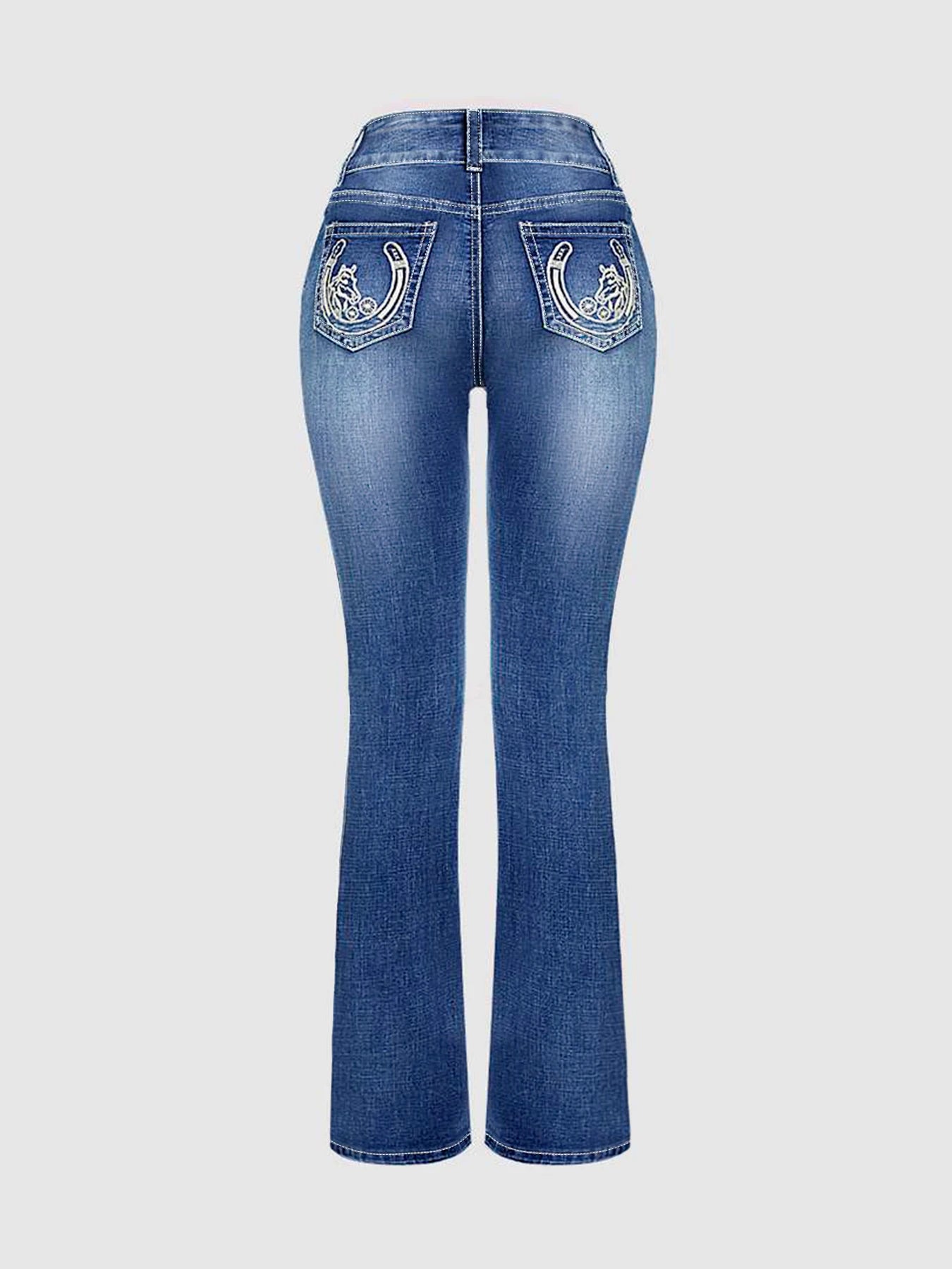 FZ Women's Plus Size Embroidered Double Buckle High Waist Denim Pants