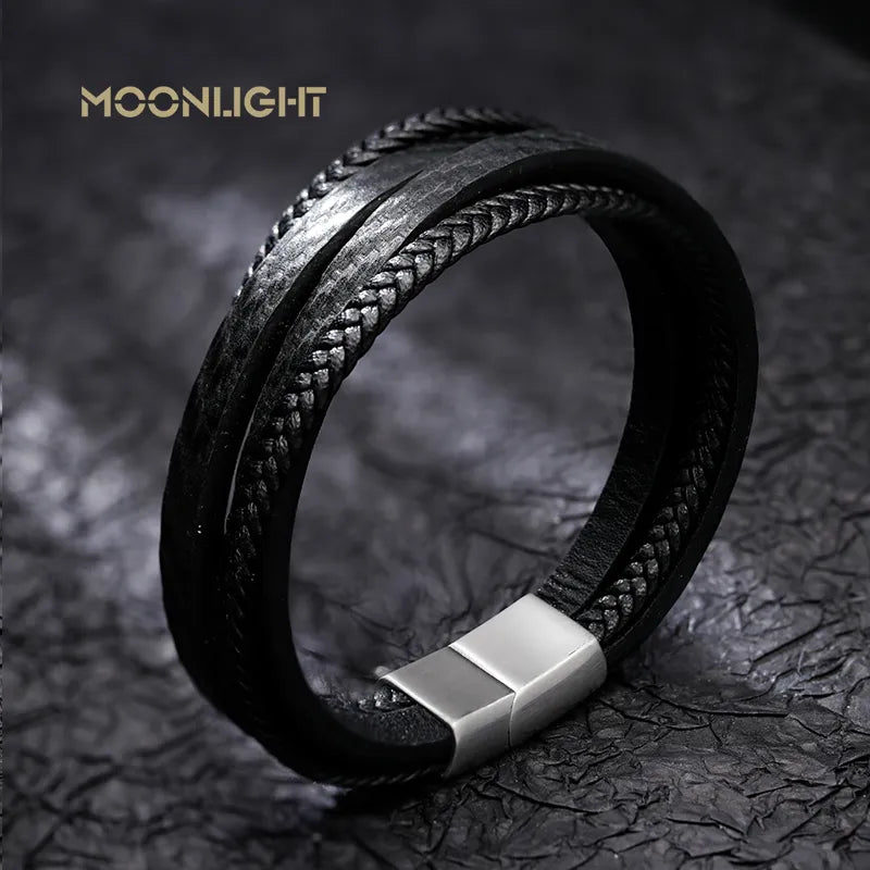 FZ Multi-layer Leather Handmade Stainless Steel Button Bracelet - FZwear