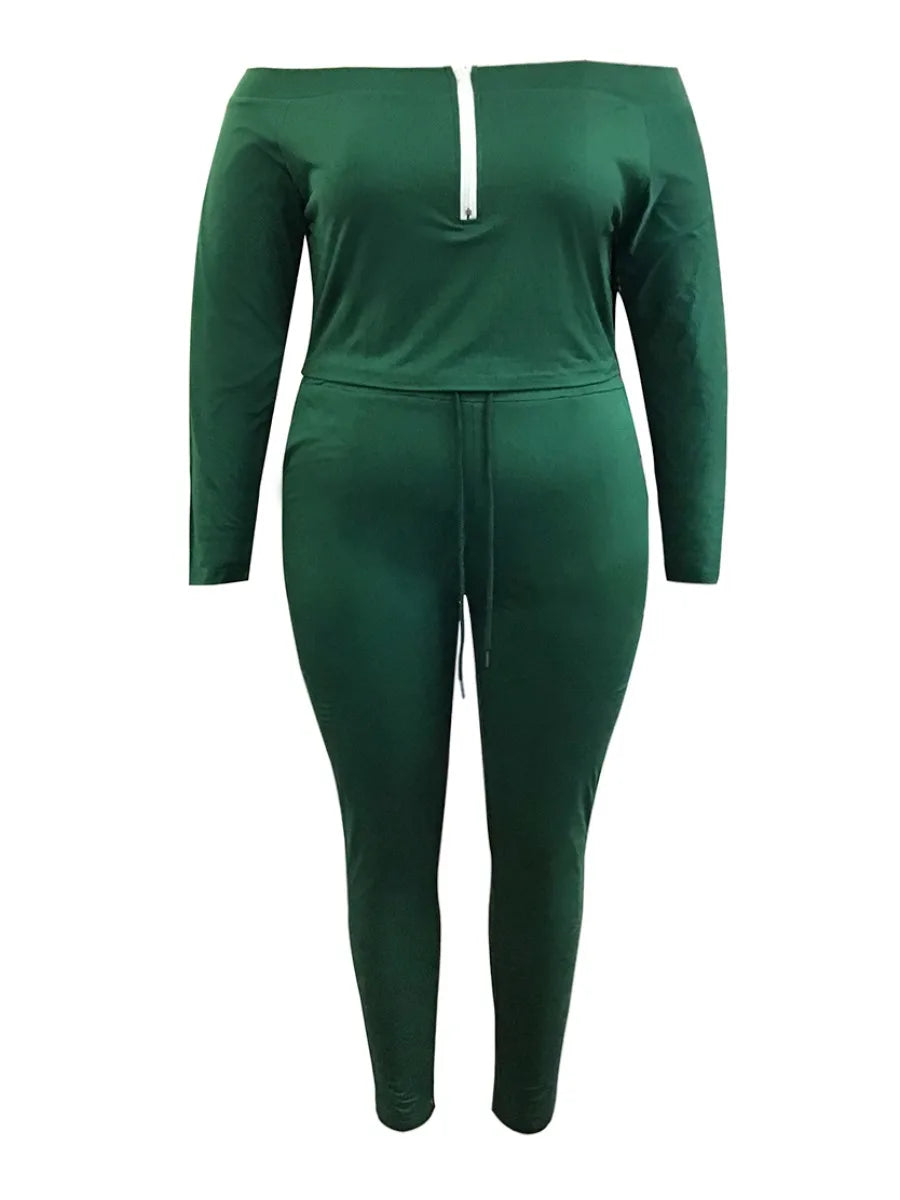 FZ Women's Plus Size Off The Shoulder Drawstring Bateau Neck Pants Suit - FZwear