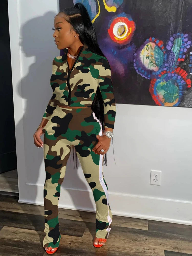 FZ Women's Camo Elastic Waist Pants Suit - FZwear