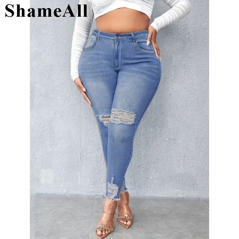 Women's Plus size ripped stretchy skinny pencil jeans FZwear
