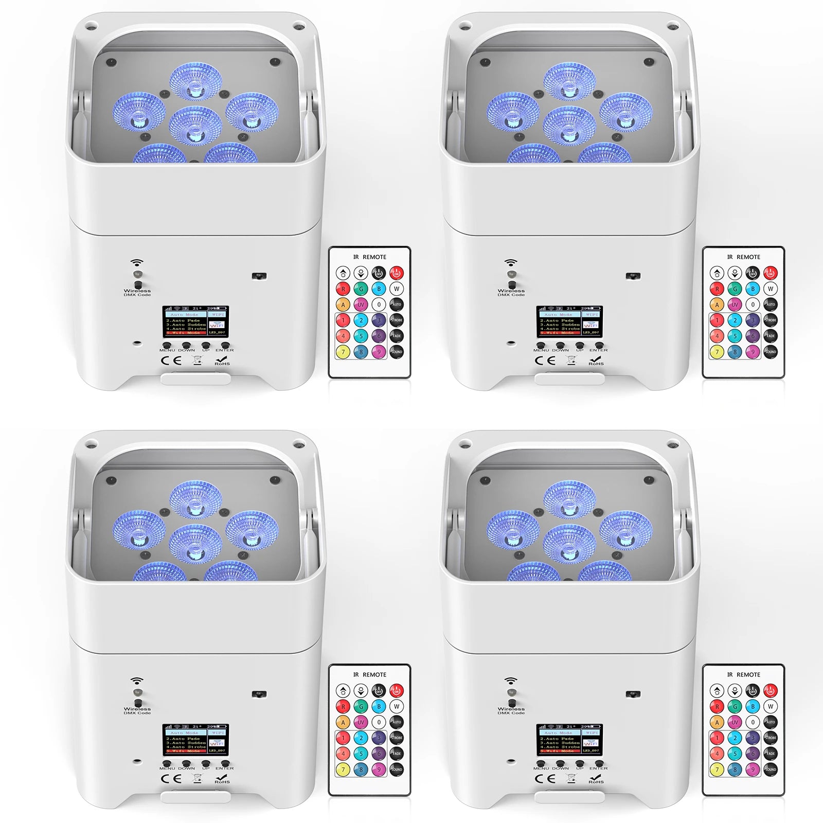 FZ 4Pcs 80W Rechargeable Built-in Battery WiFi Control 6X18W RGBWA+UV LED Par Lighting