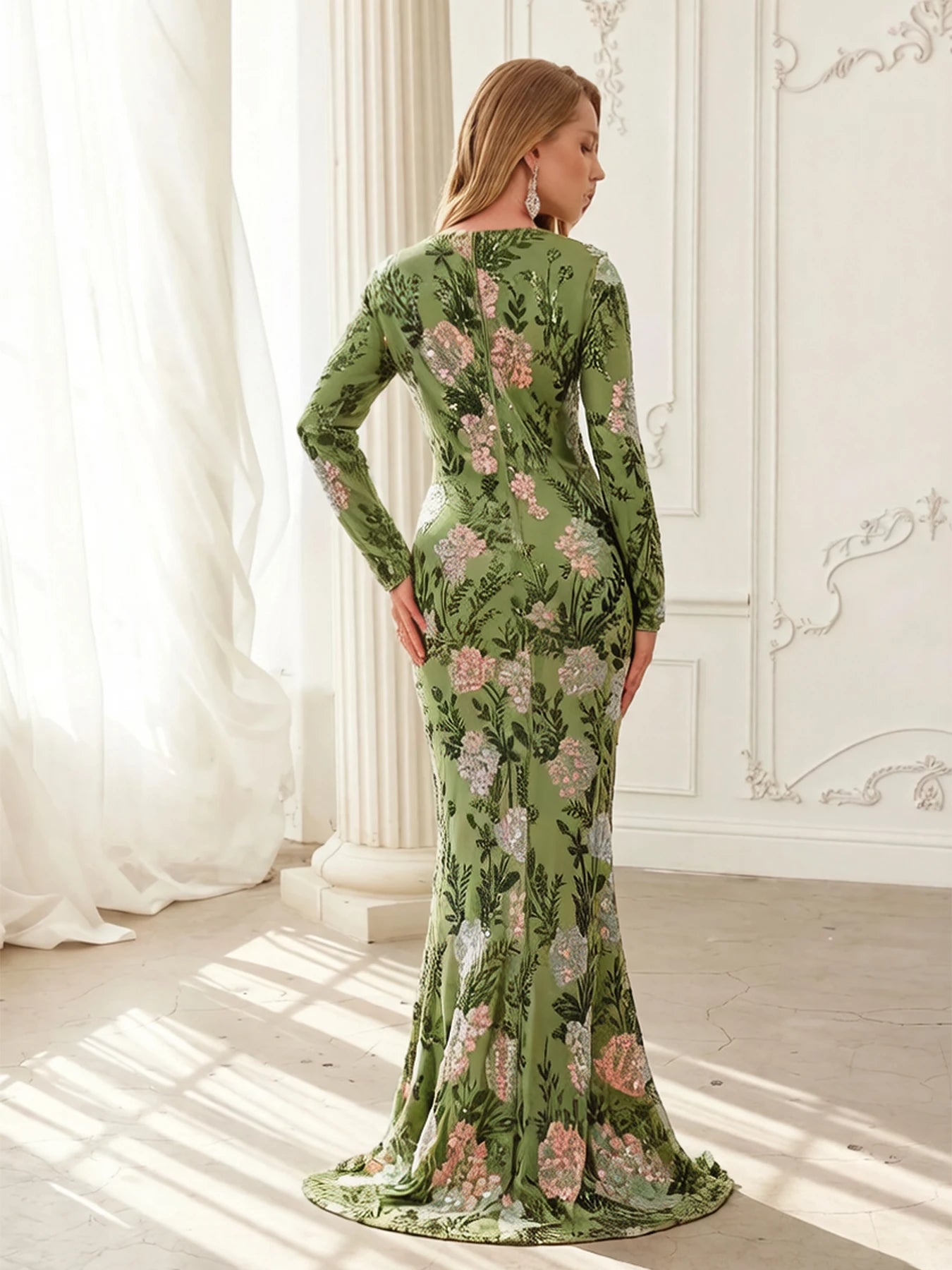 FZ Women's Floral Sequin Evening Dress