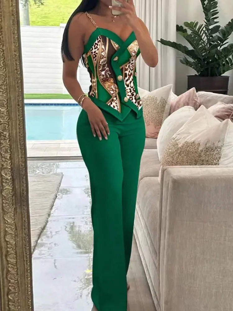 FZ Women's Elegant Print Slim Two Piece Pants Suit - FZwear