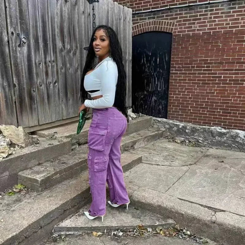 FZ Women's High Waist Loose Straight Denim Cargo Pants - FZwear