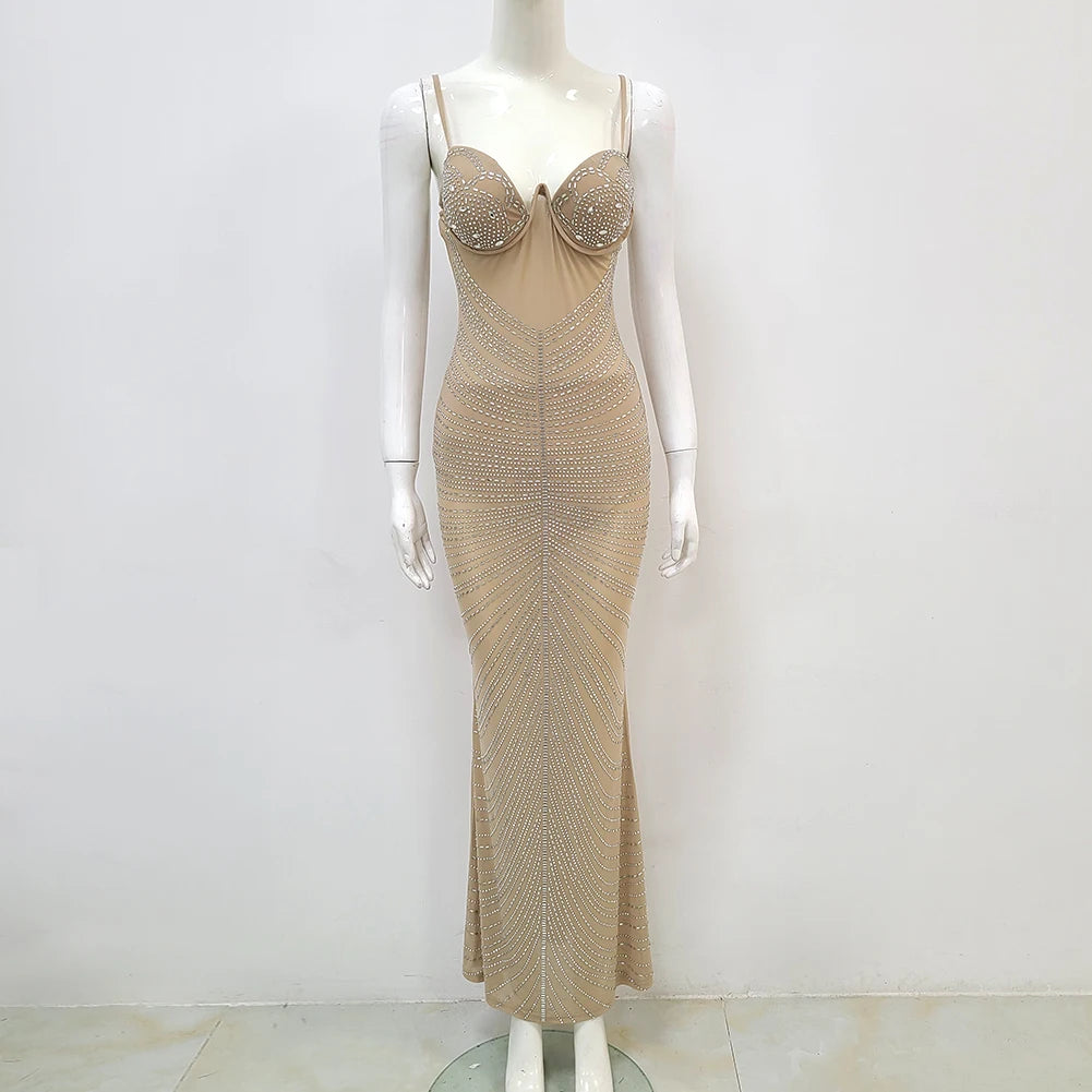 FZ Women's Sexy Strap Shinning Crystal Evening Dress - FZwear
