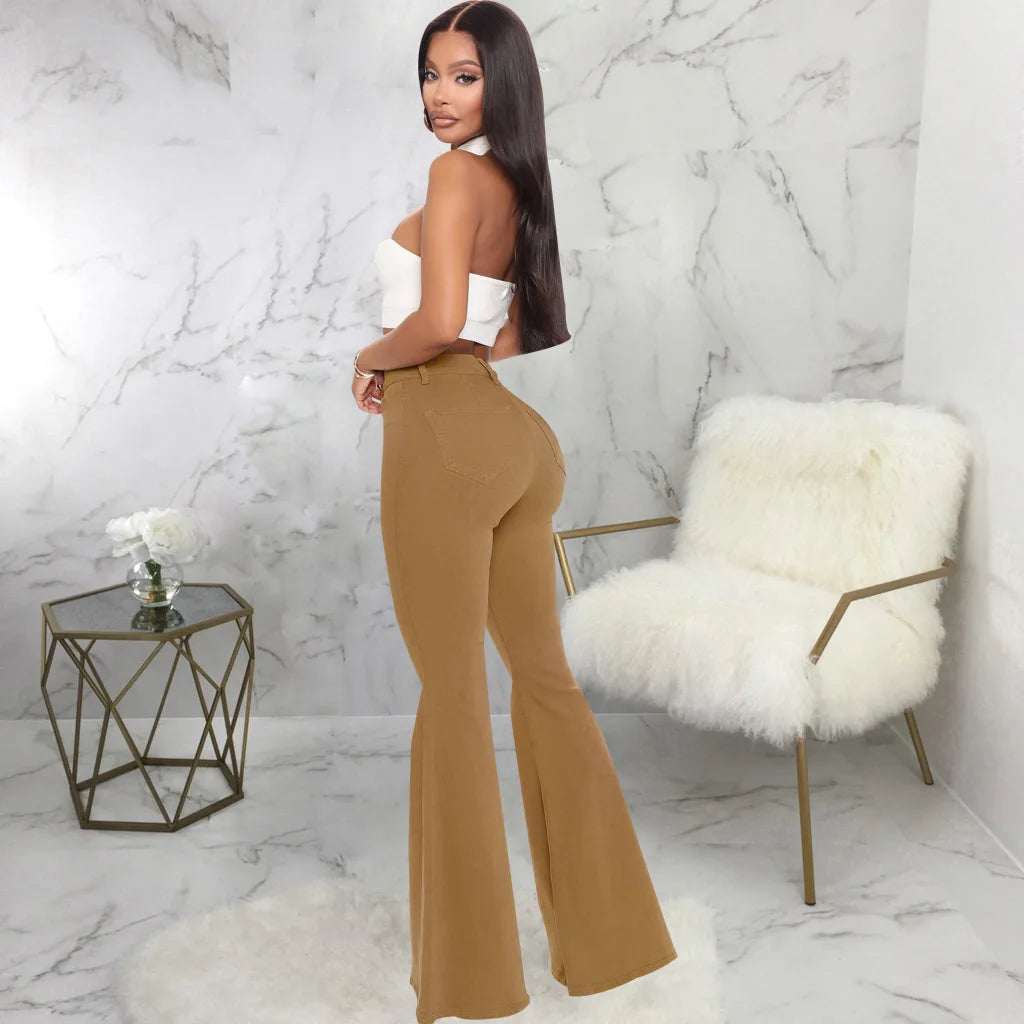 FZ Women's Sexy Flare High Waist Slim Stretch Washed Denim Pants - FZwear