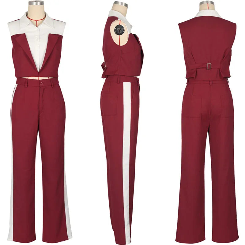FZ Women's Sleeveless Shirt Style Vest Wide Leg Pants Suit