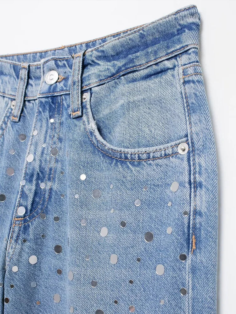 FZ Women's High Waist Lady Pocket Wide Leg Denim Pant