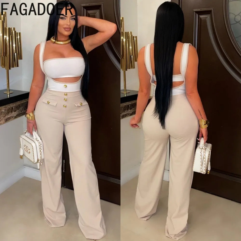 FZ Women's Fashion Patchwork Wide Leg Two Piece Pants Suit - FZwear