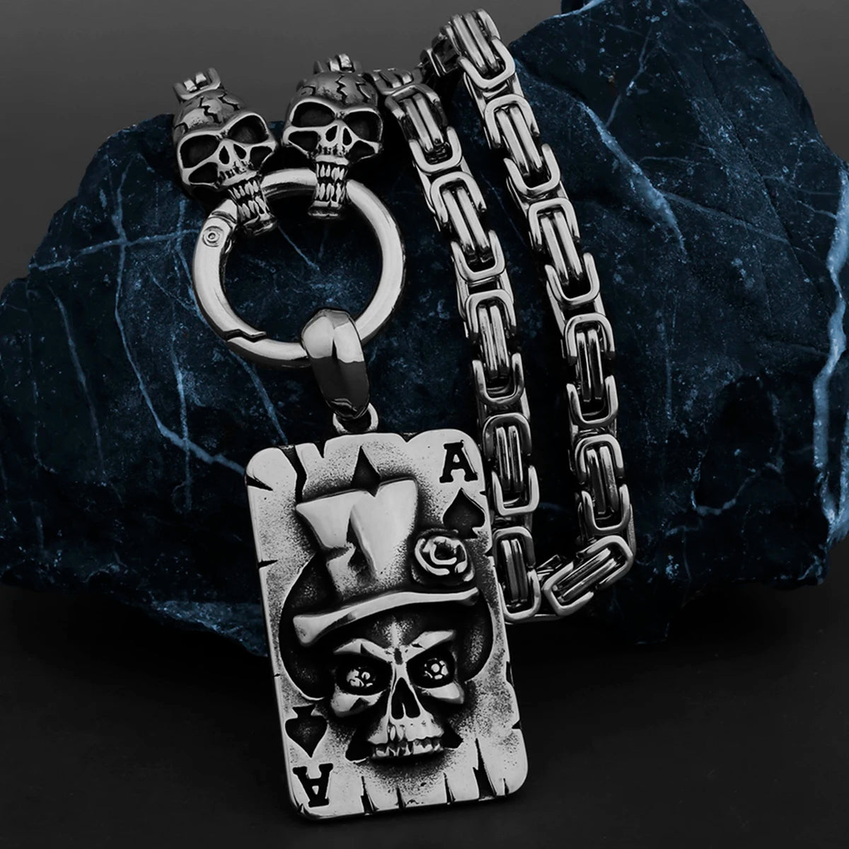 FZ Stainless Steel Ace of Spades Skull Ghost Head Necklace - FZwear