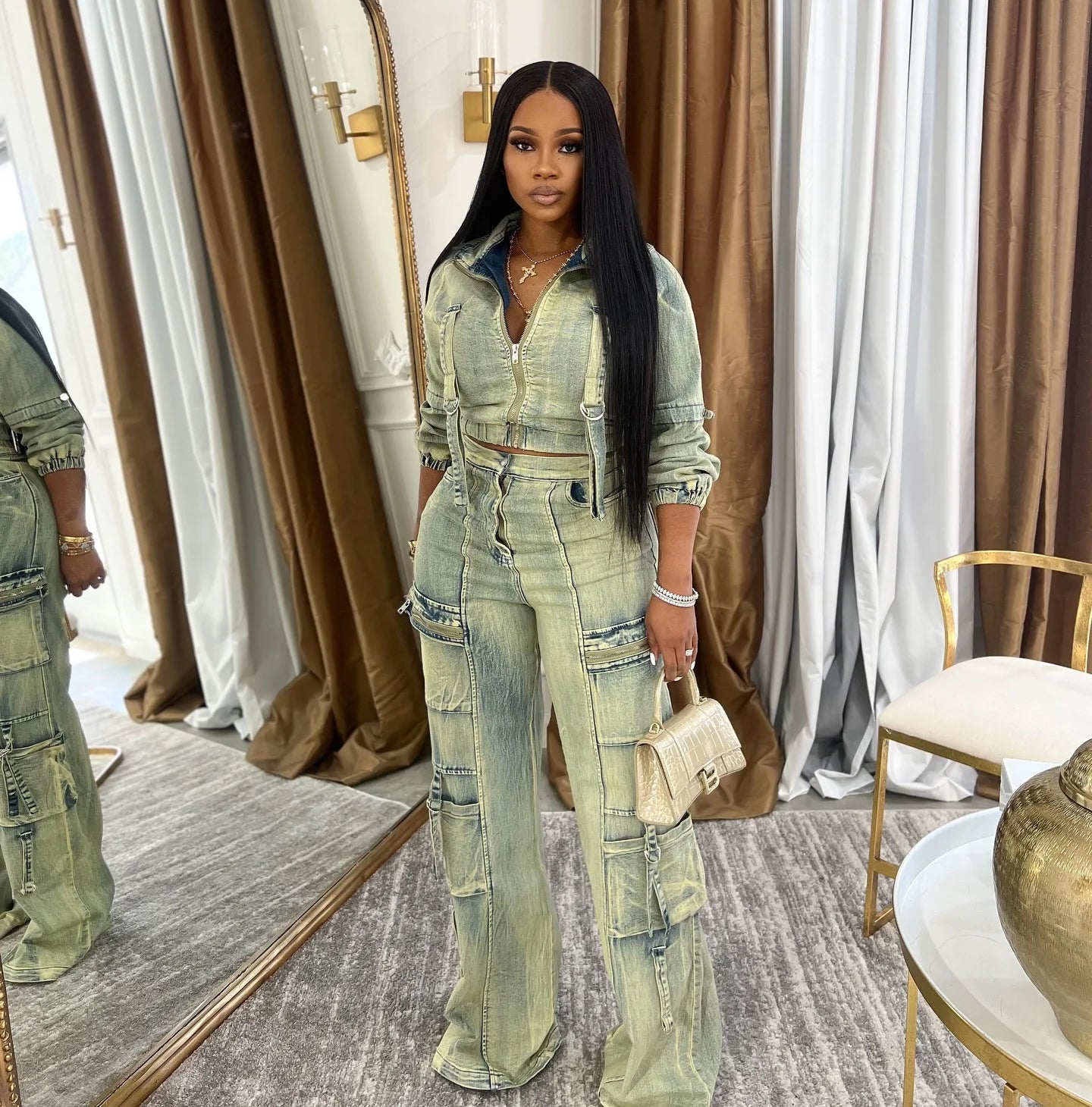 FZ Women's Multi Pockets Cargo Denim Pants Suit