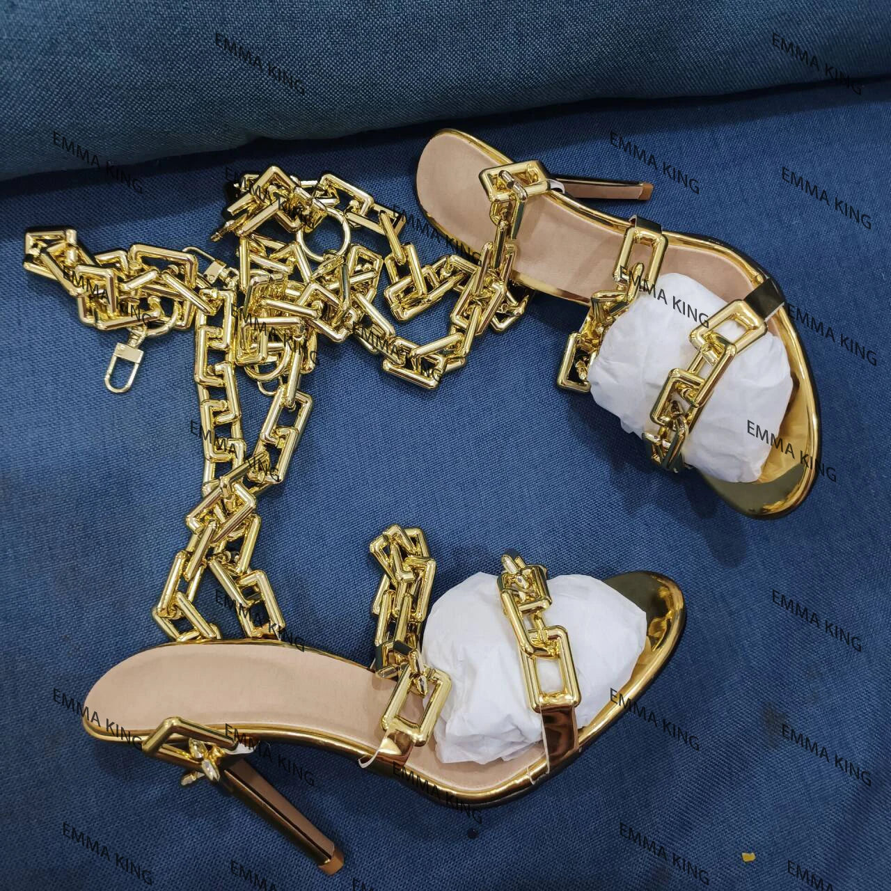 FZ Women's Chains One-Strap Twist Strange Heel Shoes