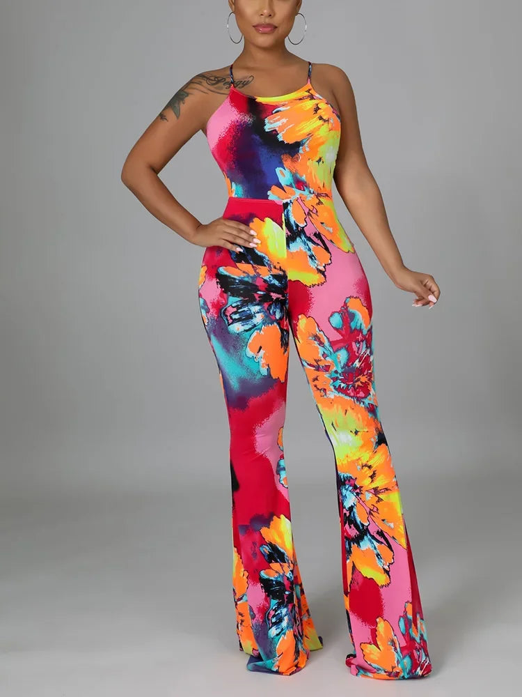 FZ Women's Sexy Floral Print Strap Backless Jumpsuit - FZwear