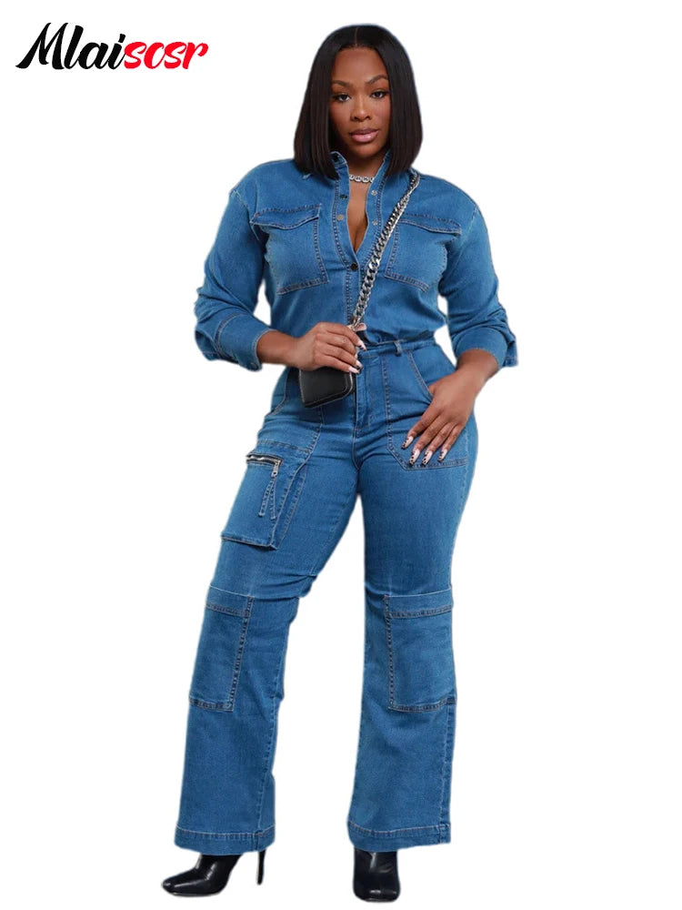 FZ Women's Vintage Wash Streetwear Denim Jumpsuit