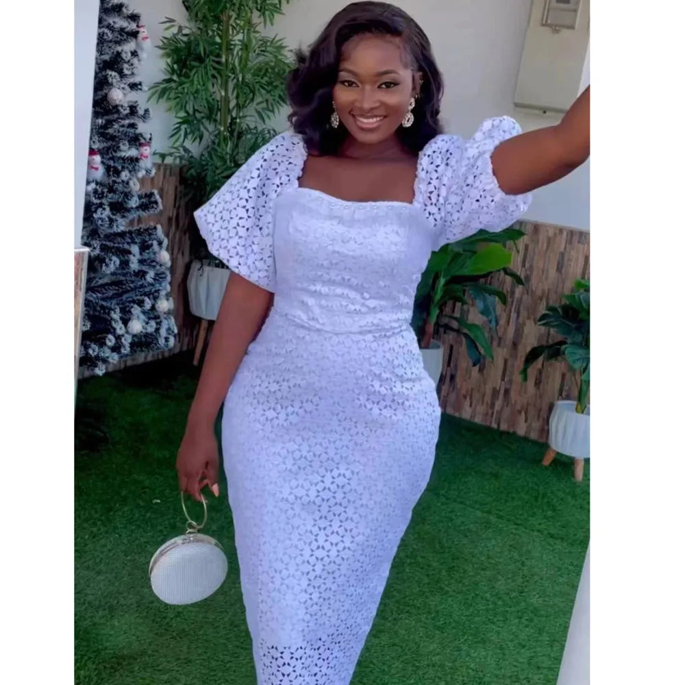 FZ Women's temperament slim fitting wrap chest high waist lace dress