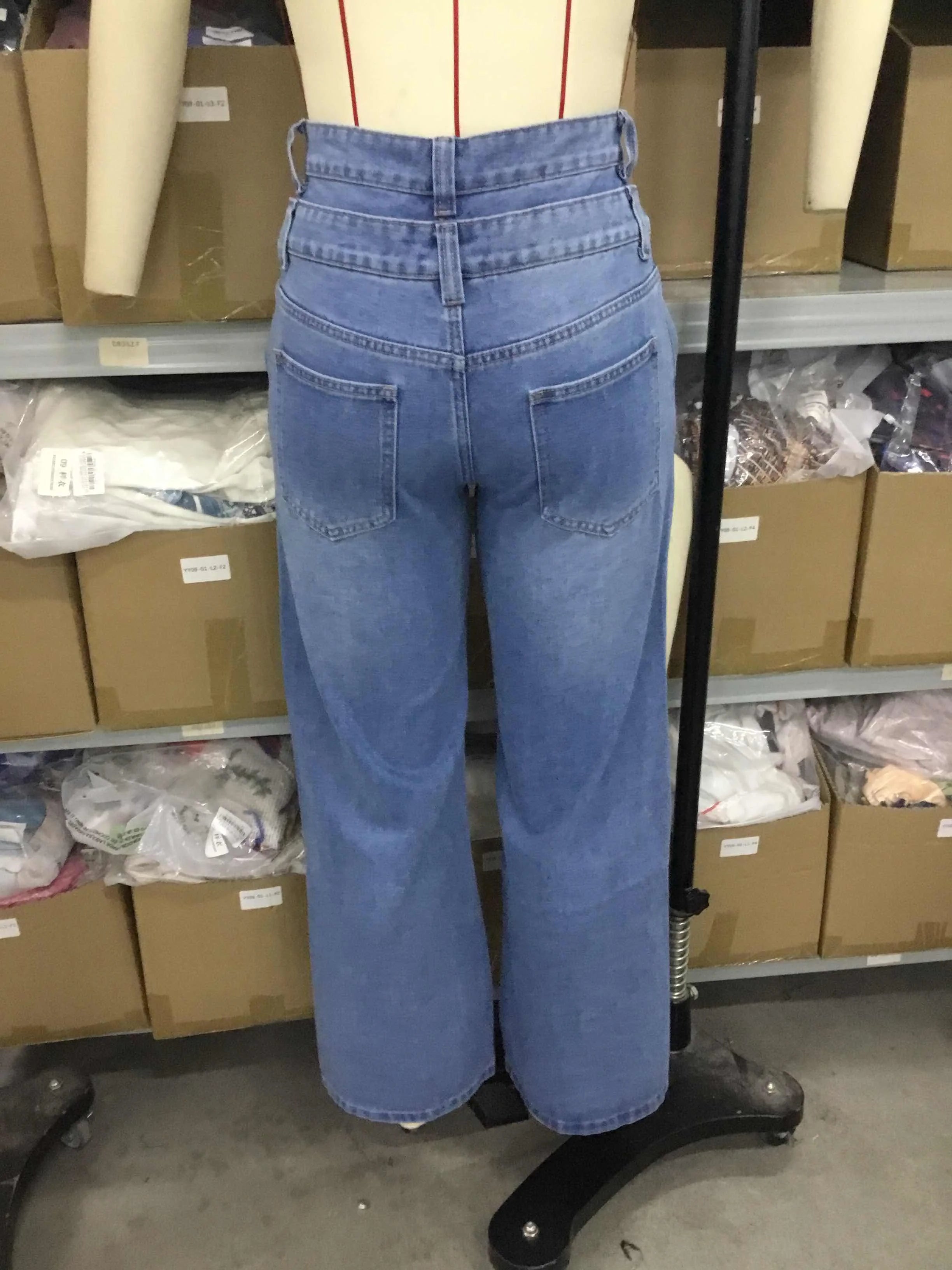 FZ Women's Plus Size Spliced Button Straight Wide Leg High Waist Vintage Denim Pants DSers