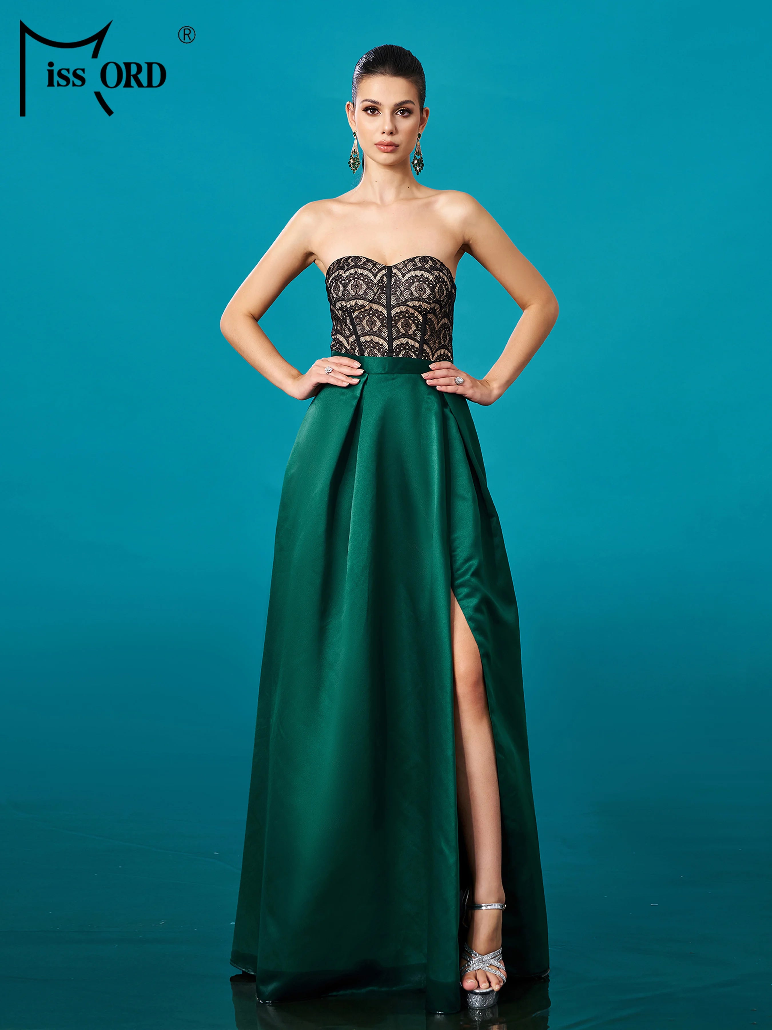 FZ Women's Strapless A Line Split Floor Length Evening Dress