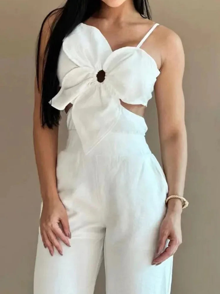 FZ Women's Pocket Patchwork Hollow Slim Fit Simple Wide Leg Jumpsuit - FZwear