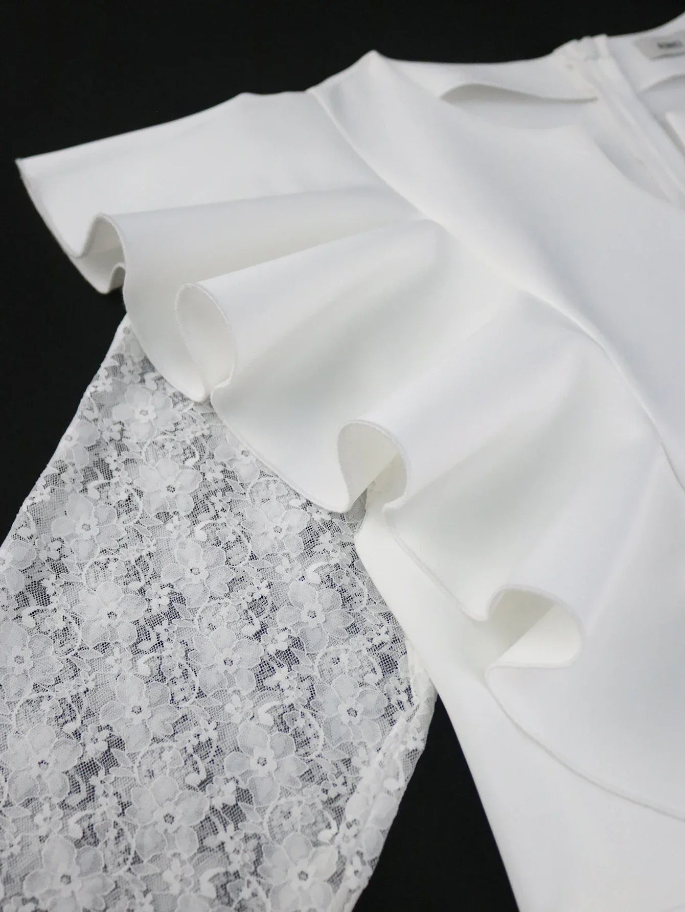 FZ Women's Lace Knit Long Sleeve Ruffle Trim Evening Dress