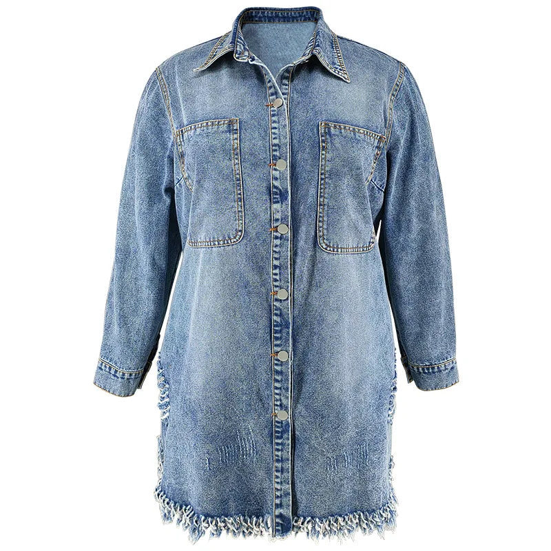 FZ Women's Plus Size Loose Street Style Midi Denim Dress