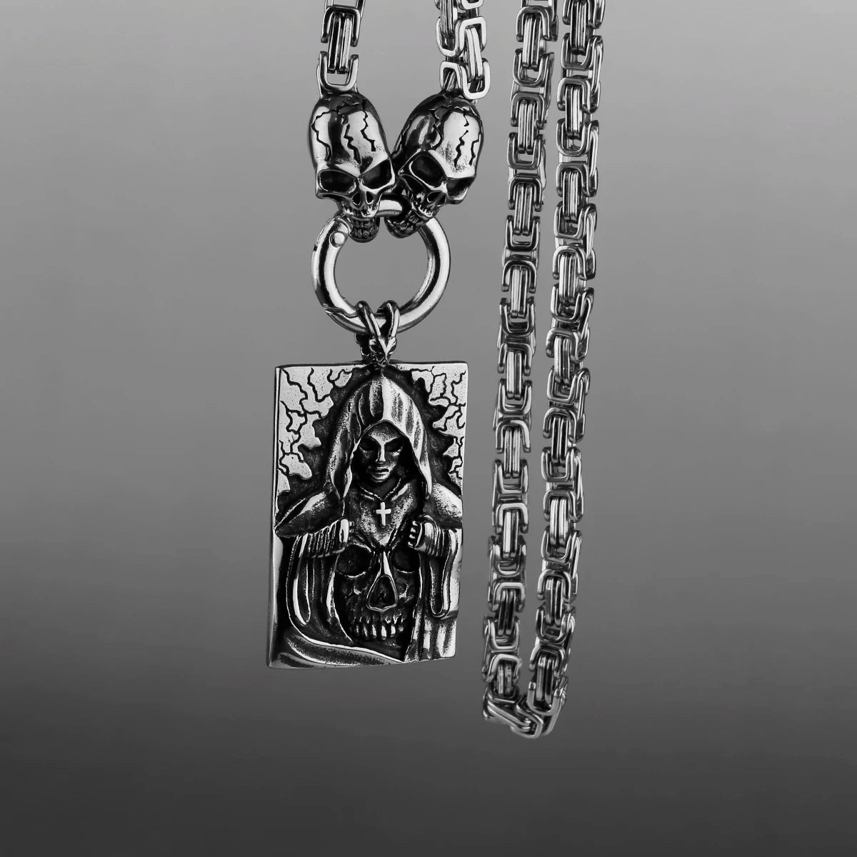 FZ Stainless Steel Skull Pirate Cross Card Skull Pendant Necklace - FZwear