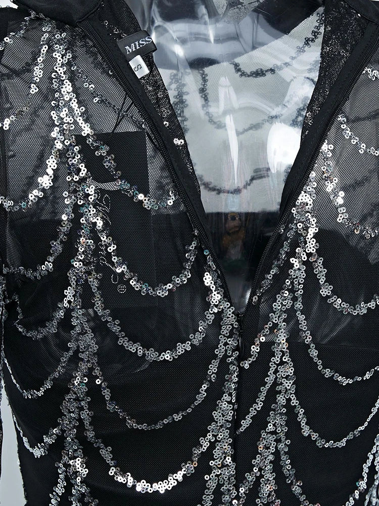 FZ Women's Luxury Mesh See-through Sequined Evening Dress - FZwear