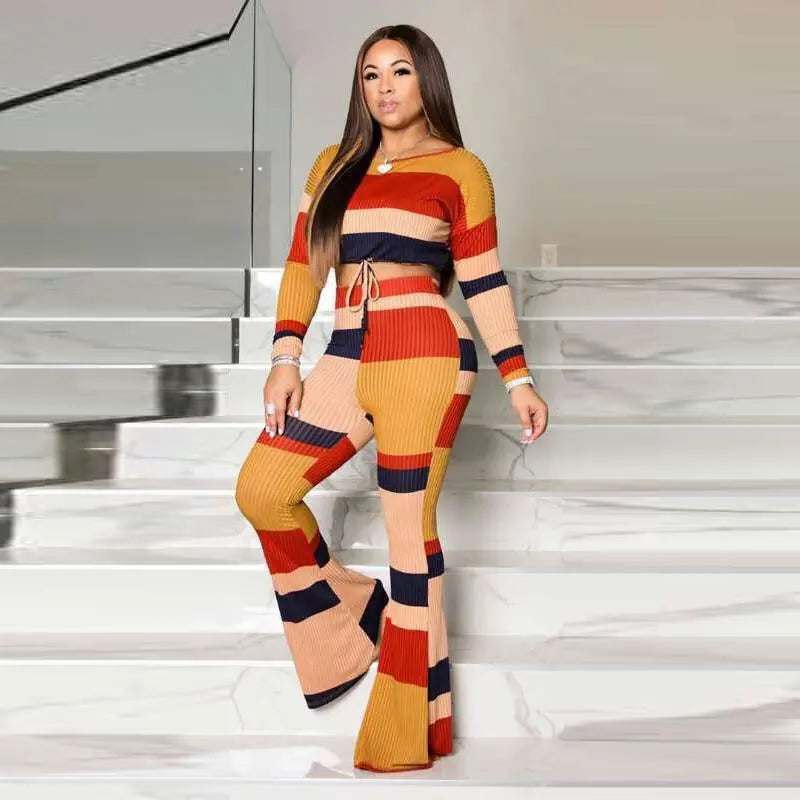 FZ Women's Striped Sexy Shinny Chic Slim Two Piece Pants Suit - FZwear