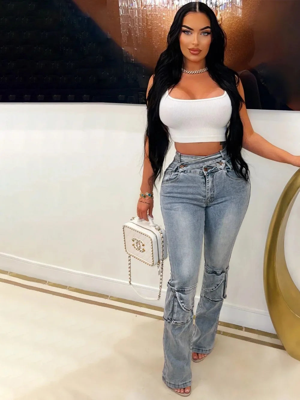 FZ Women's High Waisted Pocket Cargo Denim Pants - FZwear