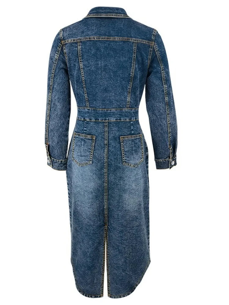 FZ Women's Long Sleeve Maxi Streetwear Denim Dress