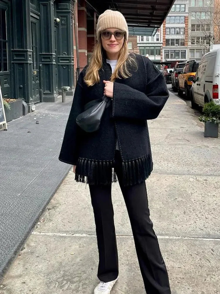 FZ Women's Elegant With Scarf Long Sleeve Pocket Single Breasted Jacket - FZwear