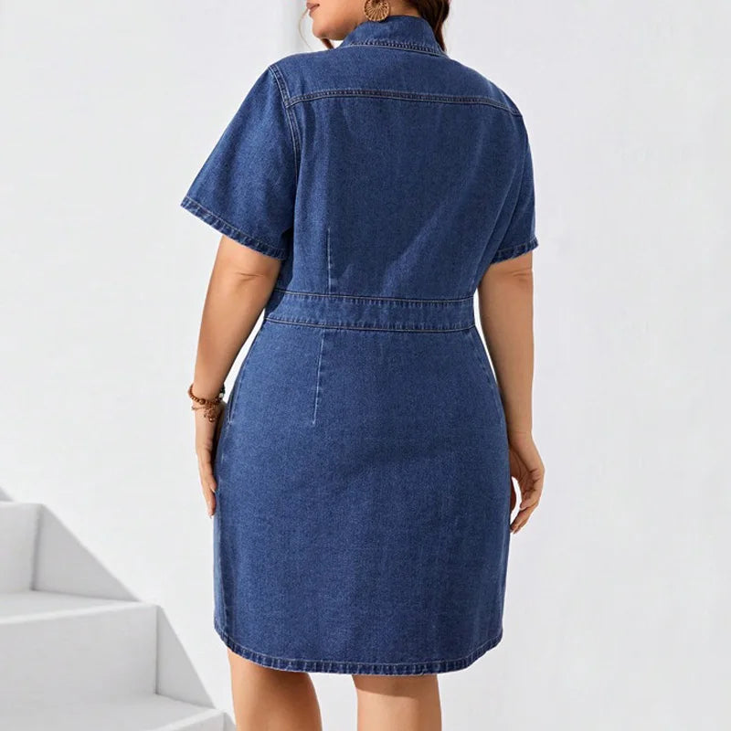 FZ Women's Plus Size Vintage Single-breasted Denim Shirt Dress