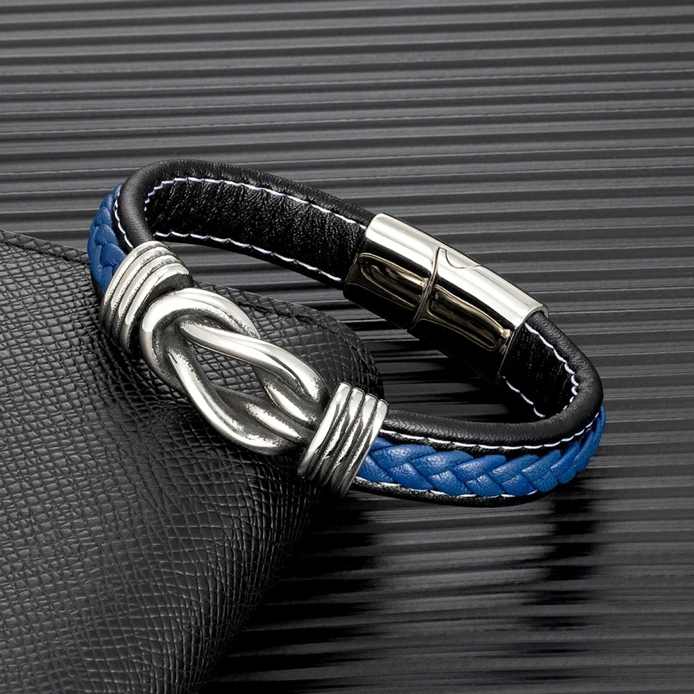 FZ Punk Retro Square Knot Leather Stainless Steel Magnet Buckle Bracelet - FZwear