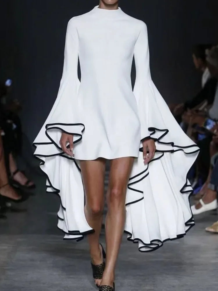 FZ Women's Fashion Elegant Flared Sleeves Mini Evening Dress