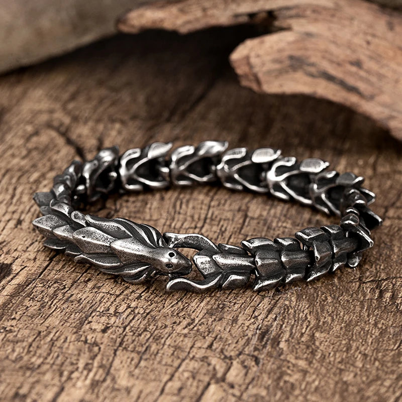 FZ Stainless Steel Retro Dragon Head Bone Bracelet - FZwear